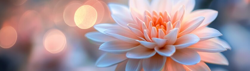 Fototapeta premium Close-up of a delicate pink flower with soft, defocused background lights, capturing the essence of nature's beauty and tranquility.