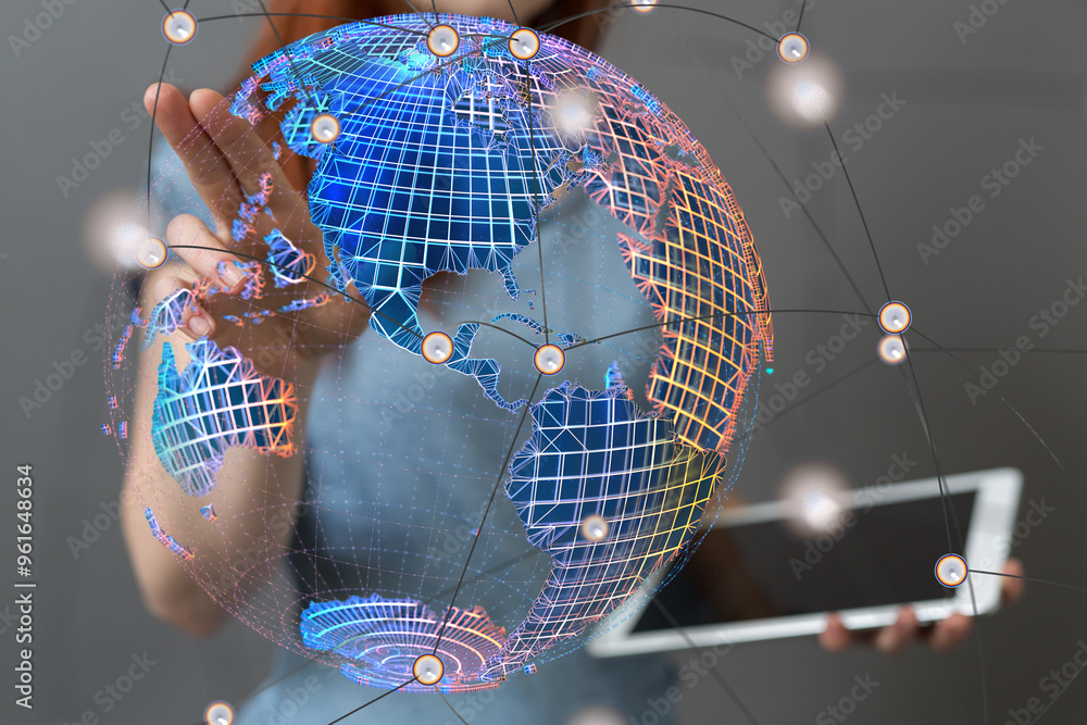 Aufkleber Neural network 3D illustration. Big data and cybersecurity