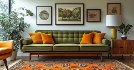 Modern Living Room Design, Couch, Pillows, Wall Art