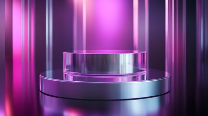 A 3D realistic pink podium studio room