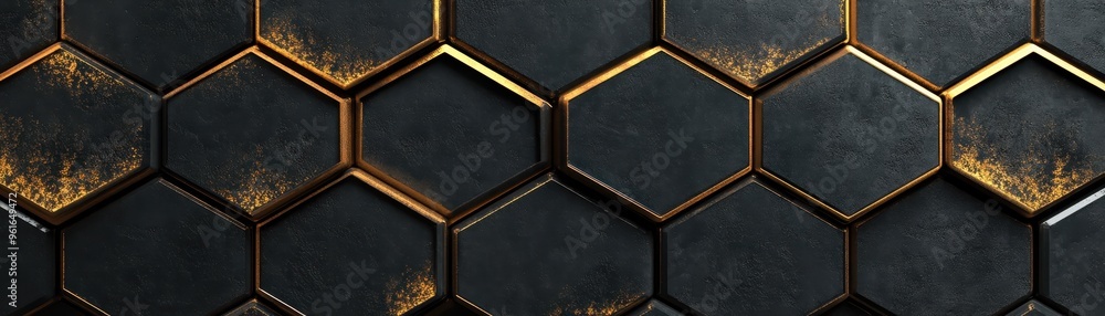 Poster modern hexagonal metal pattern with a rusty texture, showcasing an industrial and geometric design p