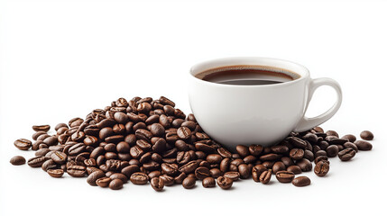 Fototapeta premium cup of coffee and coffee beans isolated in a white background.