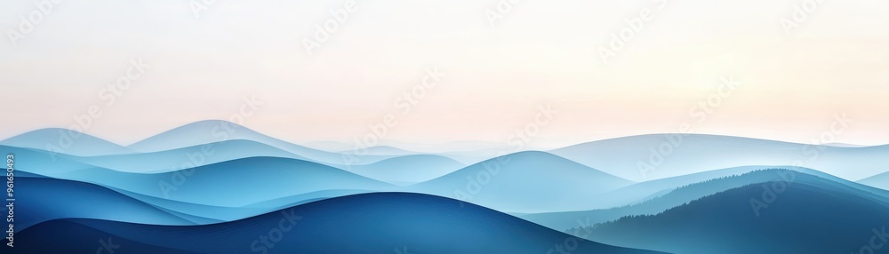 Poster abstract gradient waves in blue hues, representing calm and tranquility in a minimalist and modern d