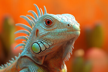 Obraz premium Stylized, abstract iguanas with glowing scales in green, brown, and orange,