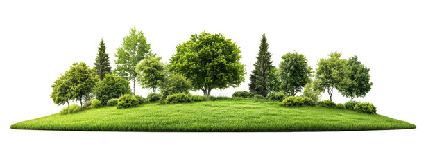 Fototapeta premium Green meadow with trees on transparent background