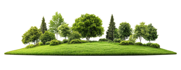 Green meadow with trees on transparent background