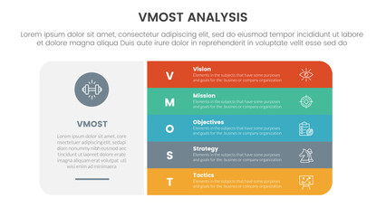 vmost analysis model framework infographic 5 point stage template with big round rectangle box and vertical point stack concept for slide presentation