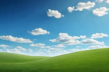 Lush Green Grass Under a Blue Sky, Embracing Nature's Tranquility Generative AI