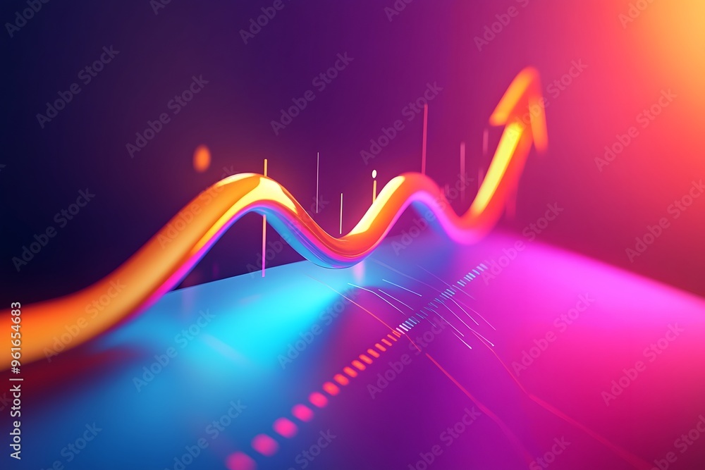 Poster abstract 3d render of a shiny orange arrow on a gradient background