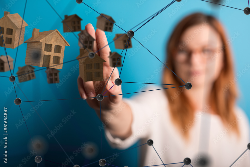 Poster home choice Big data and artificial intelligence concept. Machine learning and cyber mind domination
