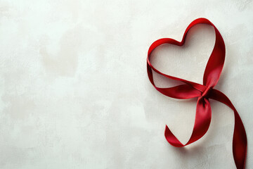 A Simple Gesture of Love: A Red Ribbon Tied into a Heart Shape on a Light Background.