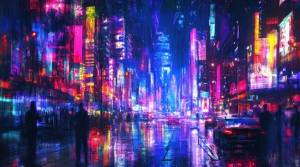 Obraz premium Neon Cityscape in the Rain