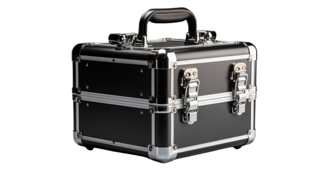 professional travel cosmetic makeup case, studio view, isolated on transparent background.