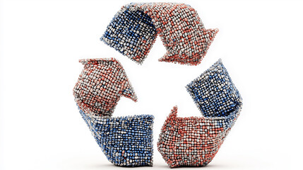 Recycled fabric symbol made from blue and beige woven texture, eco-friendly concept, sustainable materials, environmental awareness, textile recycling, green initiatives, circular economy, eco textile