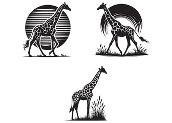 giraffe silhouette vector design, jungle giraffe standing silhouette vector, silhouette of giraffe, giraffe logo silhouette vector, giraffe silhouette vector black on white background  © Adobe design