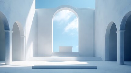 a heavenly place with white walls and pillars