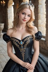 Fototapeta premium Portrait of a beautiful Princess in black gown