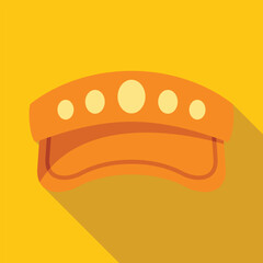Orange sun visor with buttons for women casting a long shadow on a yellow background, summer accessory for outdoor activities