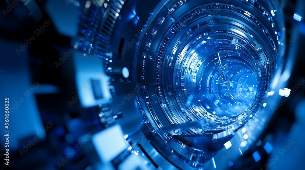 Poster abstract blue technology swirl showcasing intricate digital patterns in a high-tech environment