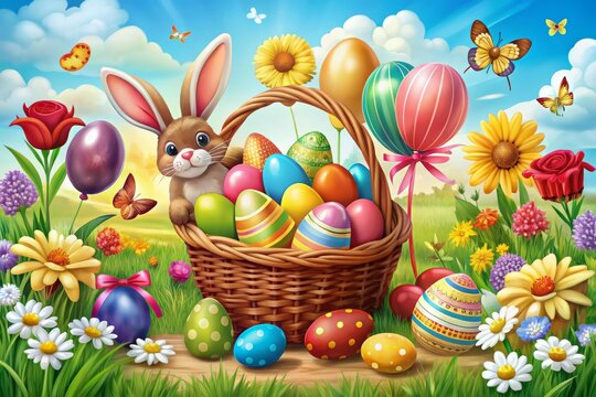 easter basket with eggs and bunny