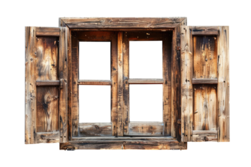 wooden window frame isolated on white or transparent png