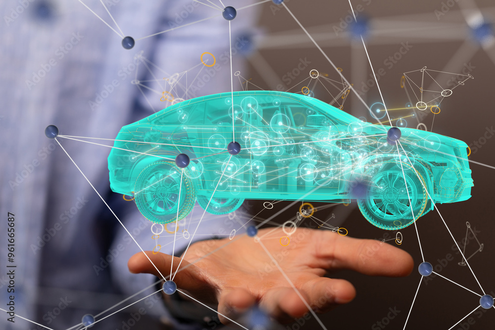 Poster Autonomous car with HUD graphic of Navigation system driving
