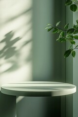 Fototapeta premium Podium for product presentation, minimalistic, pastel green