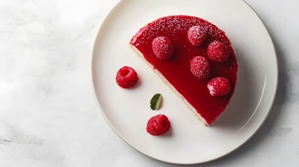 Elegant raspberry dessert with mint garnish on white plate