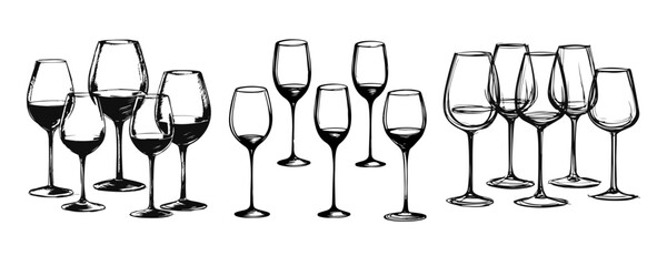 Set of wineglasses sketched illustrations