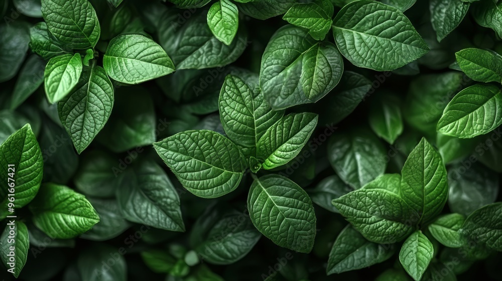 Poster lush green leaves create an intricate pattern in a natural setting during bright daylight hours