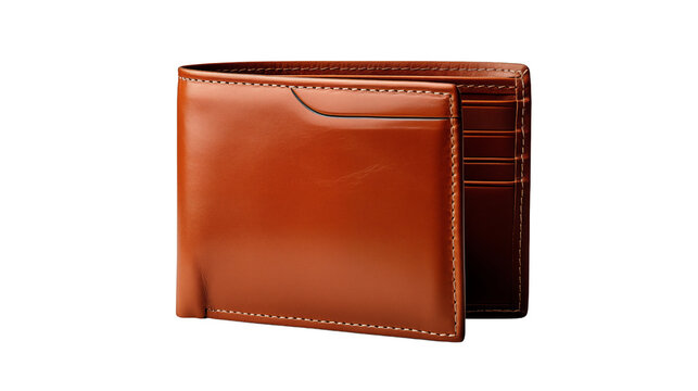 realistic men casual genuine leather wallet, studio view, isolated on transparent background.