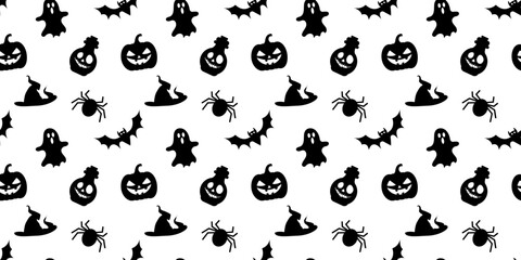 Halloween vector seamless pattern with pumpkins, bats, spiders and potion. Halloween concept pattern. Vector EPS 10