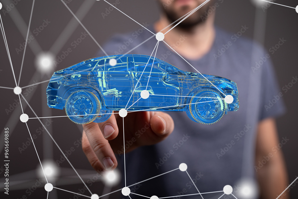 Aufkleber autonomous car with hud graphic of navigation system driving