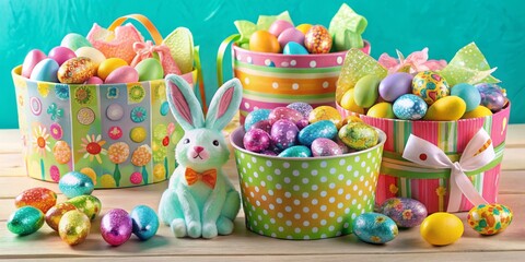 easter cake and easter eggs