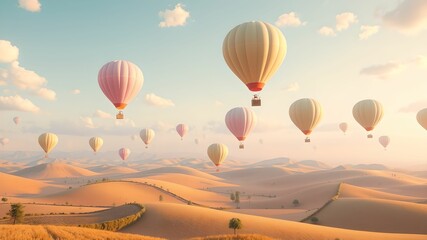 Fototapeta premium Floating Pastel Balloons Over Dream City