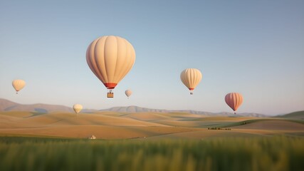 Obraz premium Floating Pastel Balloons Over Dream City