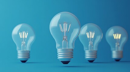 Close-up of smart light bulbs showing energy efficiency, ultra-clear and sharp detail, with a plain solid color background