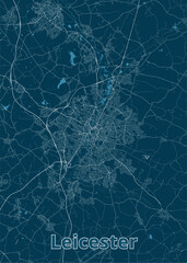 Leicester, United Kingdom artistic blueprint map poster