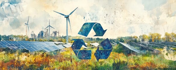 Renewable Energy  Solar Panels  Wind Turbines  Recycle Symbol  Sustainable Energy  Green Technology  Environmental Protection