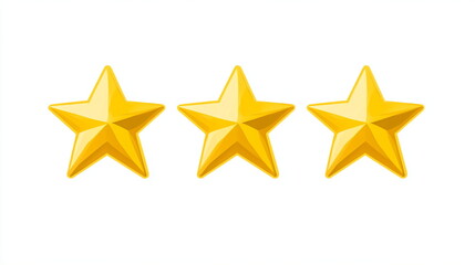 three golden stars rating on white background