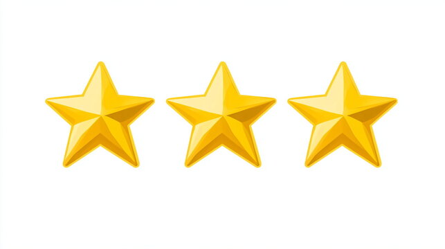 three golden stars rating on white background
