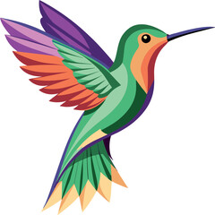 Fototapeta premium Colorful vector illustration of a hummingbird, showcasing its vibrant feathers and dynamic pose in a stylized design
