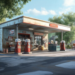 depiction of an old-style Gulf gas station