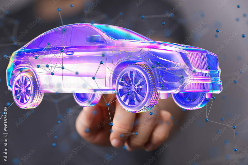 Poster Autonomous car with HUD graphic of Navigation system driving