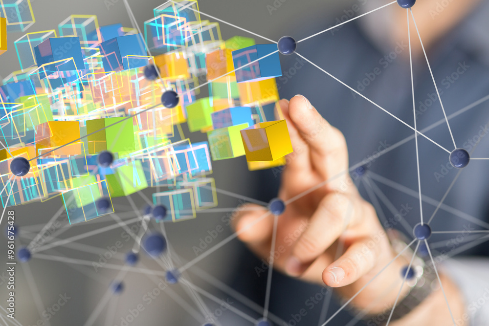 Aufkleber neural network 3d illustration. big data and cybersecurity