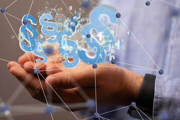 Law paragraph digital hologram background 3D rendering