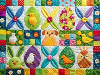 Easter-themed quilting patterns with bold, graphic designs and contrasting fabrics