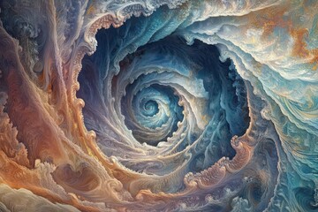 Obraz premium A hypnotic spiral of waves and fractals, with shifting hues that transition smoothly from warm to cool colors