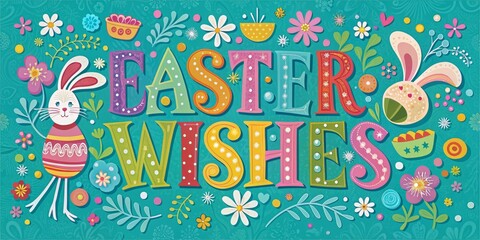 Obraz premium Easter Wishes Card with Vibrant Colors and Whimsical Typography for a Happy and Unique Feeling