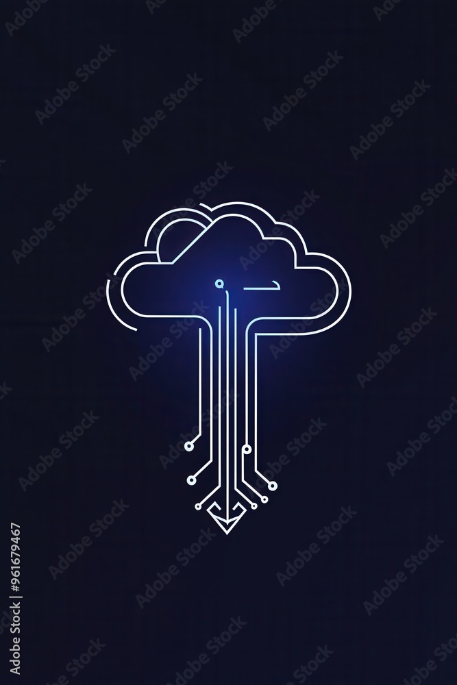Poster abstract cloud computing logo with digital circuit elements on dark background